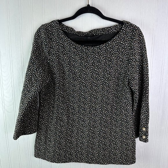 Talbots Women's Blouse Size Medium Black with white and tan dots - Picture 1 of 6